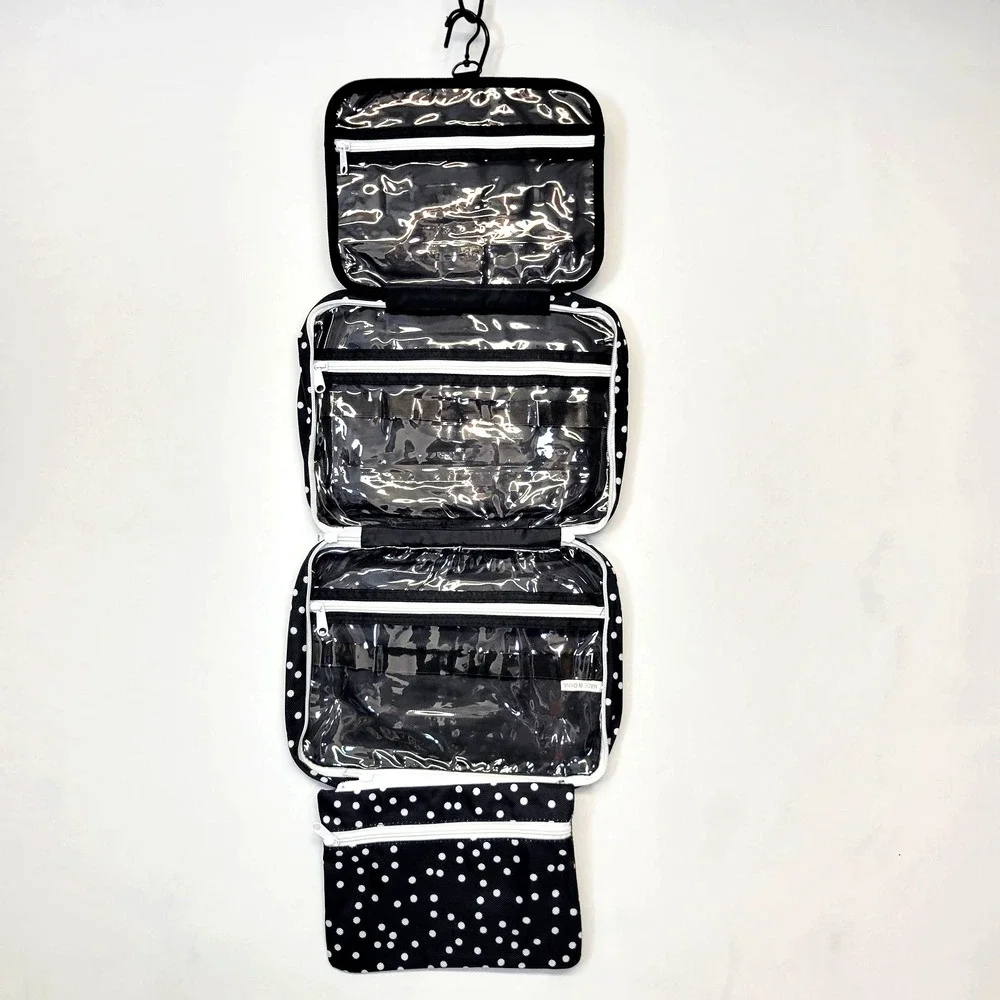 Bang & Carsen Hanging Toiletry Bag Black White Polka Dot Travel Organizer Case